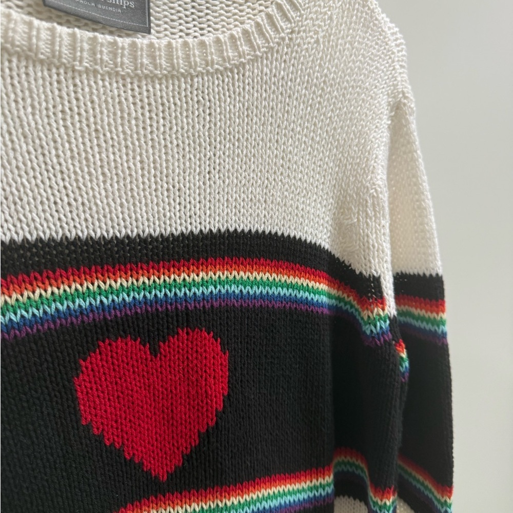 Wooden Ships White Black Sweater with Red Heart and Rainbow Stripes - Picture 8 of 8